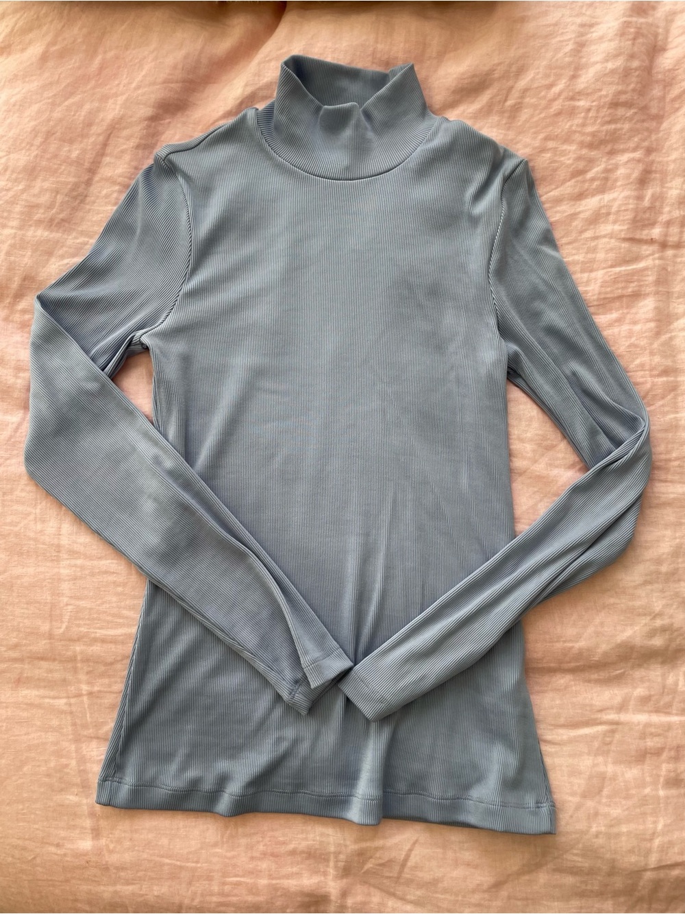 & Other Stories Dusty Blue Ribbed Turtleneck Long Sleeve Top
